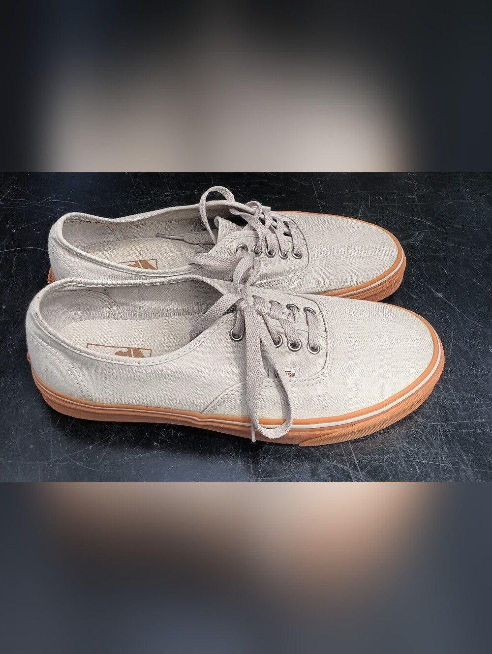 Vans Authentic Canvas Low Top Sneakers Beige Tan Gum Sole Men 10.5 / Women 12